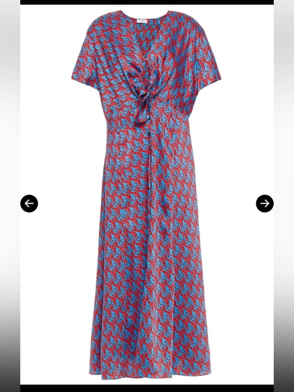 SANDRO Catny Knotted Printed Satin-Twill Midi Dress $370